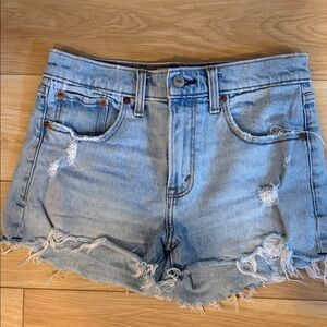 Distressed Light Blue Denim Shorts